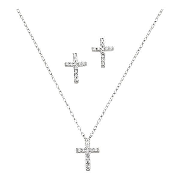 Set Silber Kreuz Zirkonia